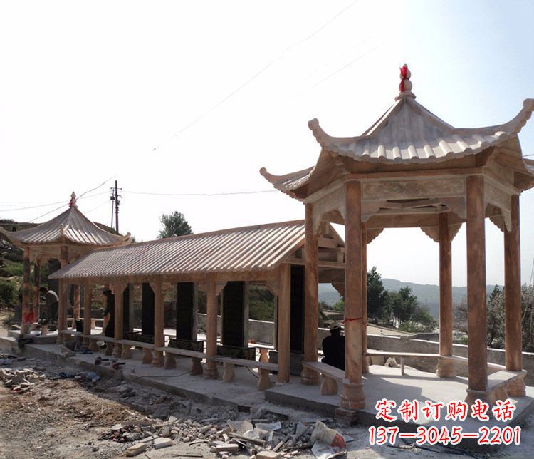 绵阳园林晚霞红长廊凉亭景观石雕
