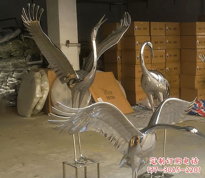 绵阳园林云中仙鹤不锈钢雕塑