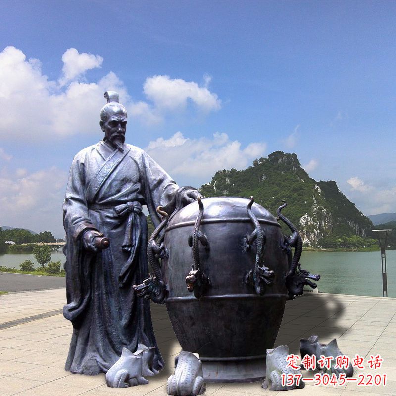 绵阳张衡地动仪地震仪雕塑-玻璃钢仿铜历史名人情景雕塑