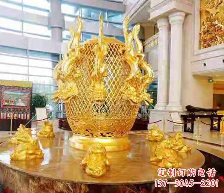 绵阳张衡地动仪企业景观雕塑摆件纯铜鎏金古仪器