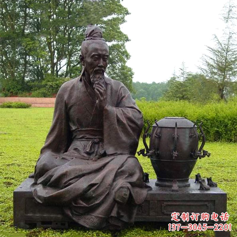 绵阳张衡与地动仪铜雕景观-公园园林历史名人情景雕塑
