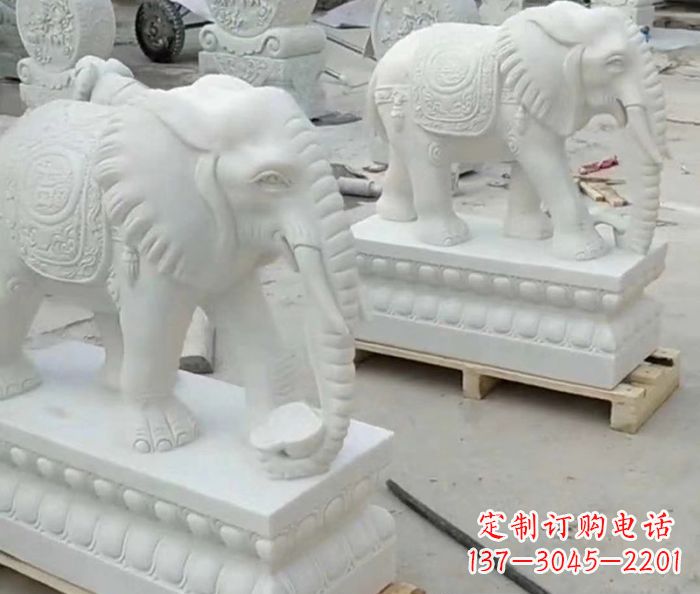 绵阳招财动物汉白玉大象石雕 (2)