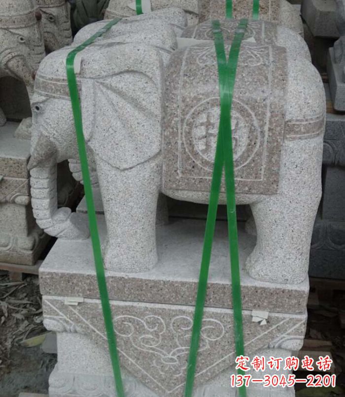 绵阳招财进宝芝麻灰大象石雕 (4)