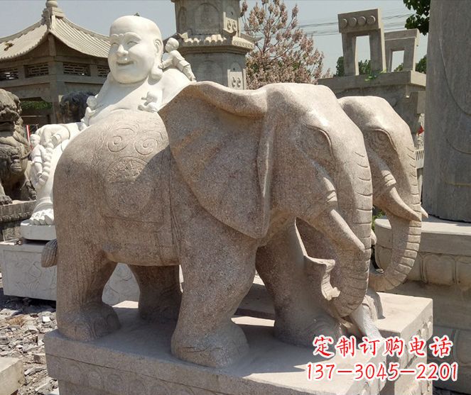 绵阳招财晚霞红大象石雕 (2)