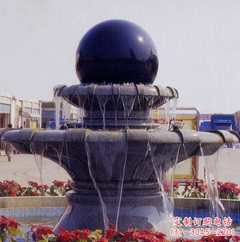 绵阳中国黑双层风水球喷泉石雕