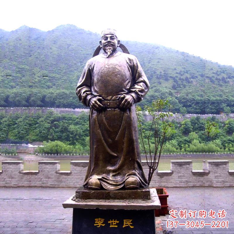 绵阳中国历史名人唐初著名帝王李世民铸铜雕像