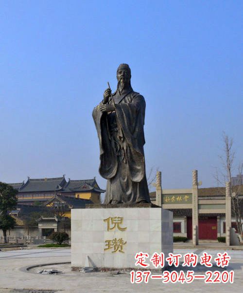绵阳中国历史名人元末明初画家诗人倪瓒铜雕塑像