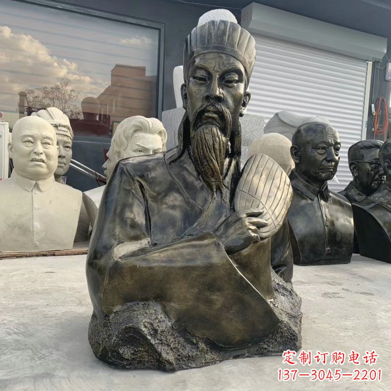 绵阳诸葛亮半身像-玻璃钢仿铜三国人物古代著名军事家雕像