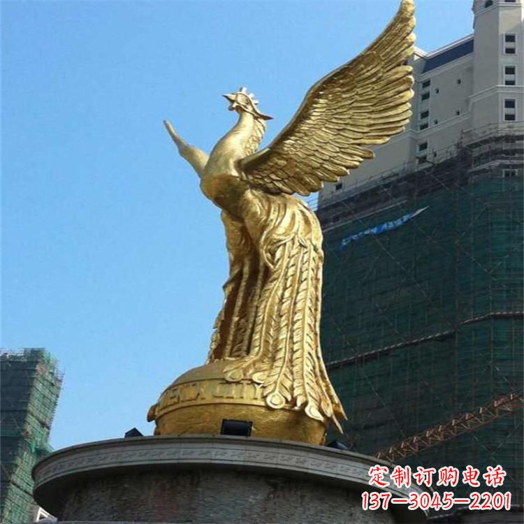 绵阳铸铜鎏金凤凰景观雕塑-城市园林