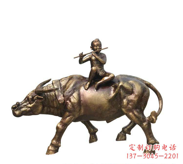 绵阳铸铜牧童牛雕塑