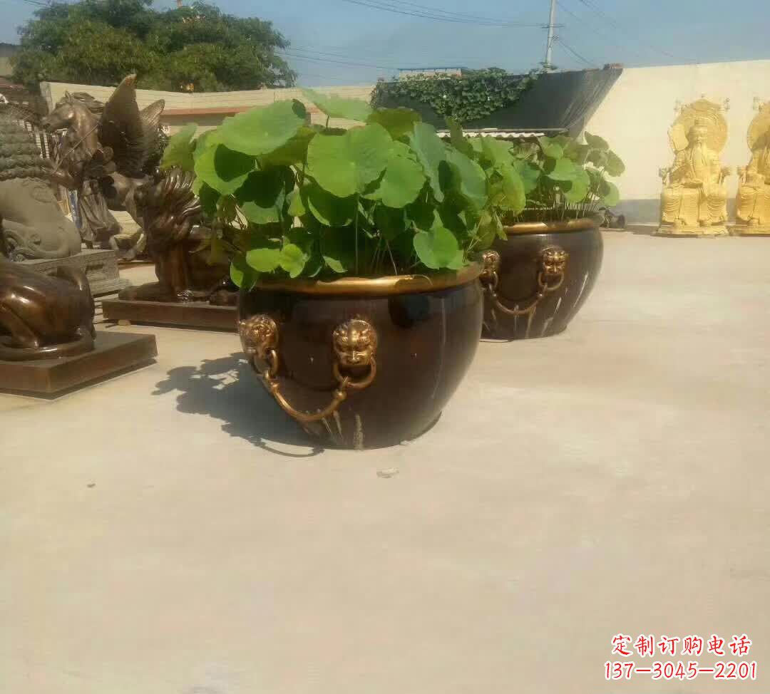 绵阳铸铜狮子头水缸雕塑