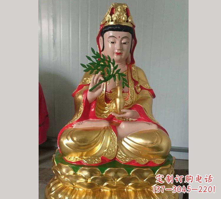 绵阳铸铜贴金杨柳观音雕塑