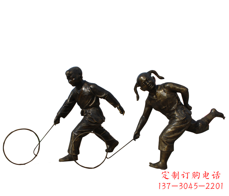 绵阳公园滚铁环的儿童铜雕