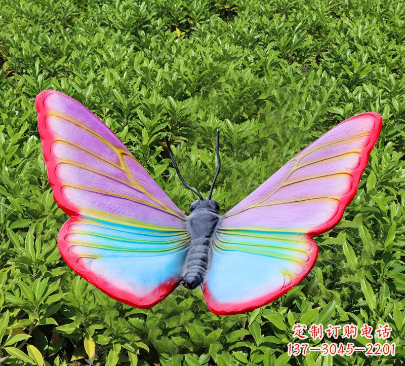 绵阳紫红色仿真蝴蝶玻璃钢彩绘仿真动物雕塑